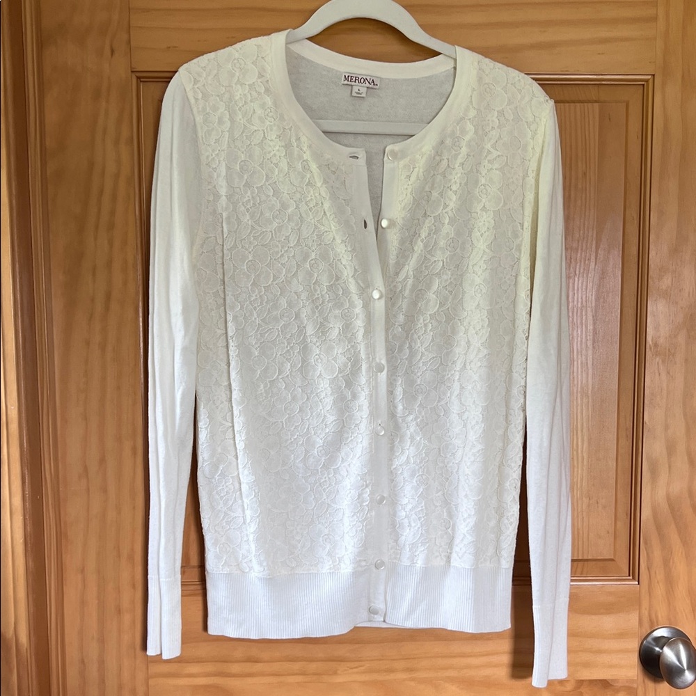 Merona Ivory Lace Button-Up Cardigan